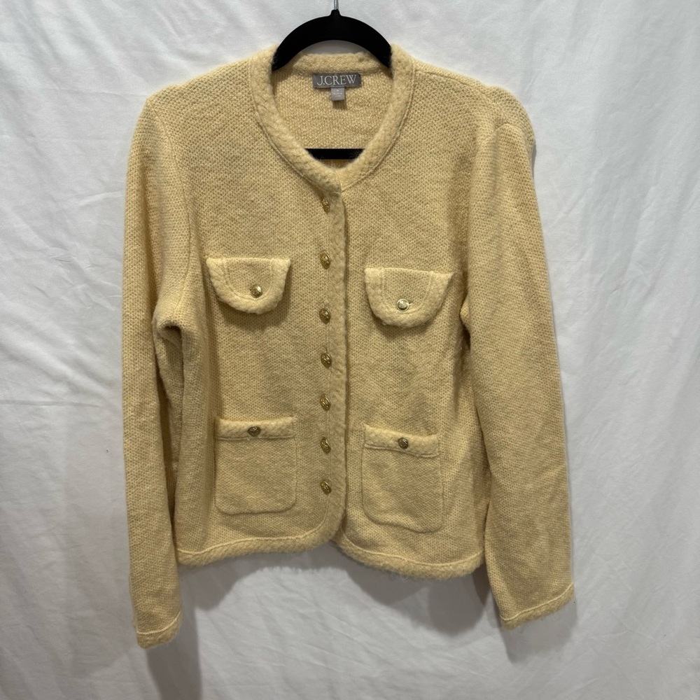 J. Crew Wool Blend Alpaca Knit Cardigan Old Money Crest Button Preppy Academia